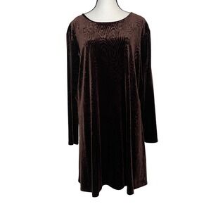 K.C.‎ Spencer NY Chocolate Brown Velvet Shift Dress Size 16 Artsy Earthy Relaxed